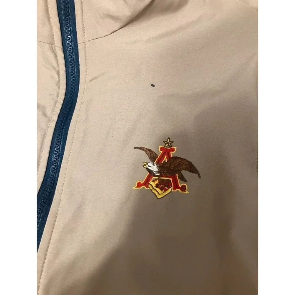 VTG Anheuser-Busch Vest Mens L, 42 Tan Fleece Lined Unitog Made USA Retro Puffer